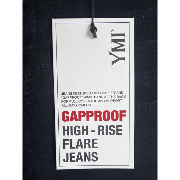 YMI Gap Proof High Rise Flare Jeans Distressed Size Medium Pull On Dark Wash - Picture 3 of 7
